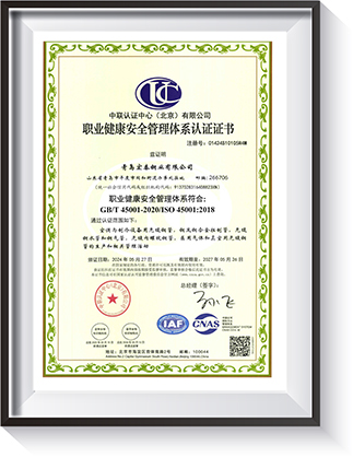 职业康健清静治理系统认证证书
